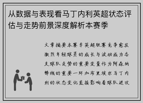 从数据与表现看马丁内利英超状态评估与走势前景深度解析本赛季